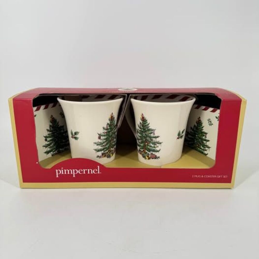 Spode / Pimpernel Christmas Tree 2 Mugs & Coasters Set NIB